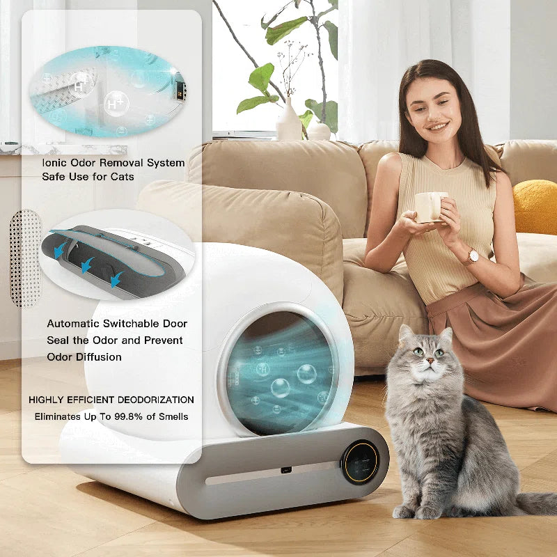 Self-Cleaning Cat Litter Box, Automatic 65L+9L Large Capacity Cleaning Robot, App Control/Odor Removal/Safety Protection Smart Cat Litter Box