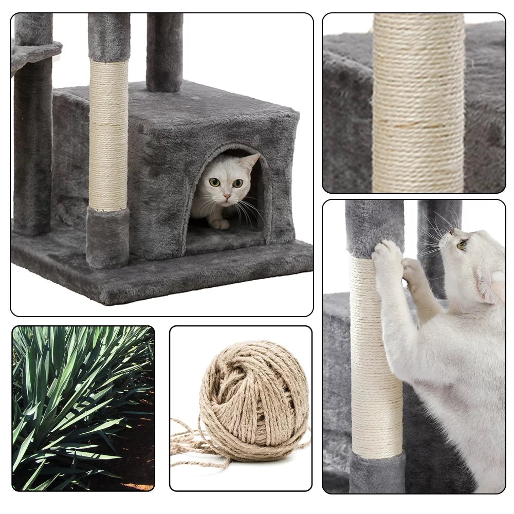 Cat Tree for Indoor Cats, 45 Inches Multi-Level Cat Tower with Sisal Covered Scratching Posts, Spacious Condo, Cozy Hammock and Plush Top Perch